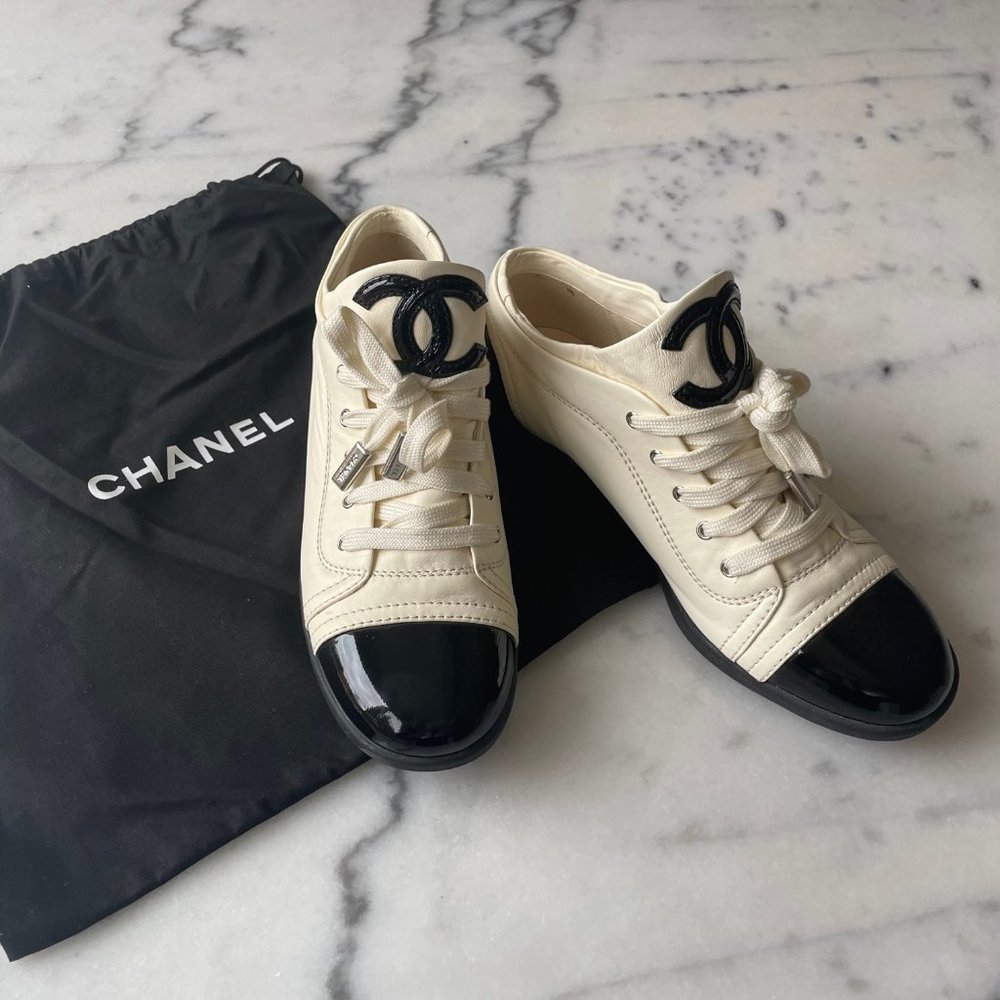 Chanel Leather Lace Up Sneakers